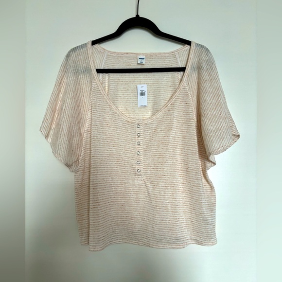 Old Navy Tops - Old Navy linen blend striped tee with snaps.